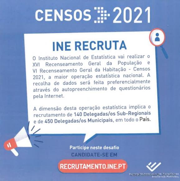 INE INICIA RECRUTAMENTO PARA CENSOS 2021