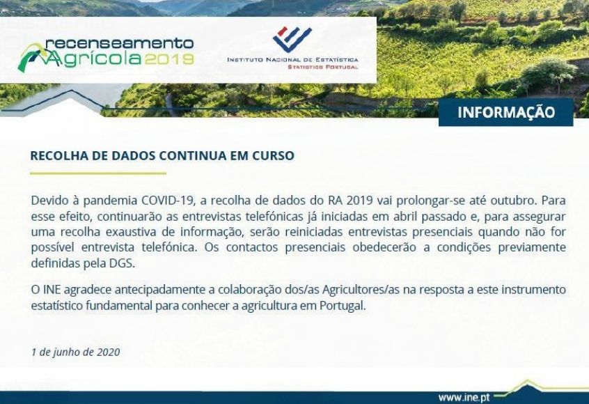 RECENSEAMENTO AGRÍCOLA - PROLONGAMENTO PRAZO (OUTUBRO 2020)